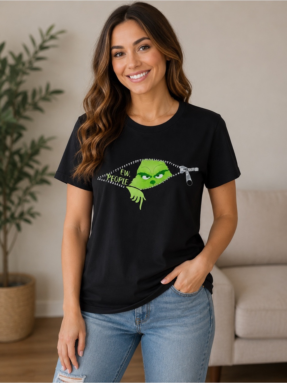 Women’s Size Medium “Ew, People” Graphic Tee – Funny Holiday T-Shirt
